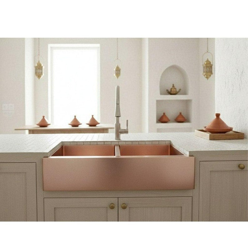 Solid Copper Farmhouse Sink – Double-Bowl