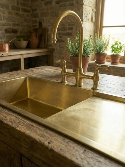 Brass Kitchen Sink with Integrated Drainboard