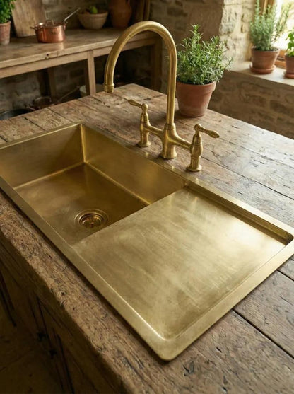 Brass Kitchen Sink with Integrated Drainboard