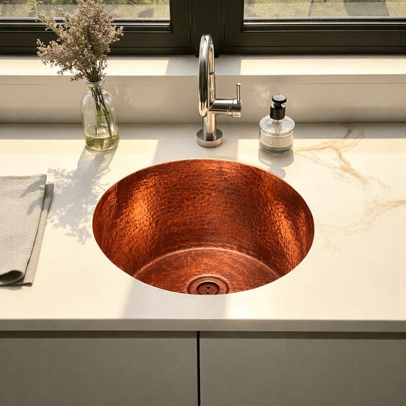 Artisan Hammered Copper Undermount Vessel Sink