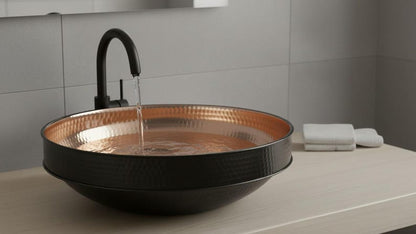 Black & Rose Copper Tiered Vessel Sink
