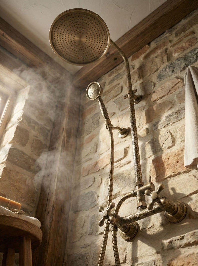 Exquisite Engraved Antique Brass Dual Shower System