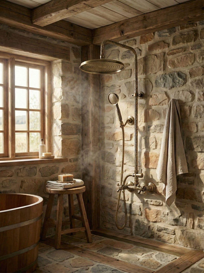 Exquisite Engraved Antique Brass Dual Shower System