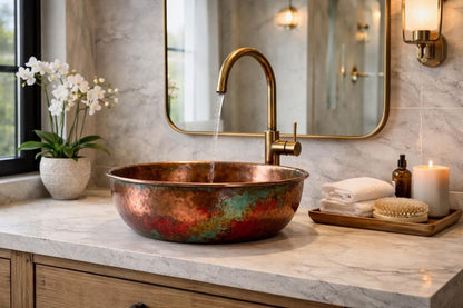 Sunset Patina Hammered Copper Vessel Sink