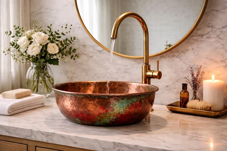 Sunset Patina Hammered Copper Vessel Sink