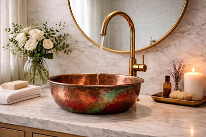 Sunset Patina Hammered Copper Vessel Sink