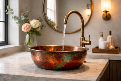 Sunset Patina Hammered Copper Vessel Sink