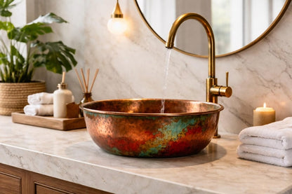 Sunset Patina Hammered Copper Vessel Sink