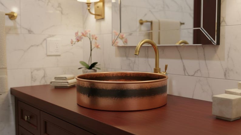 Industrial Banded Copper Vessel Sink