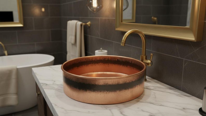 Industrial Banded Copper Vessel Sink