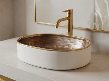 Modern Oval Vessel Sink in Matte White.
