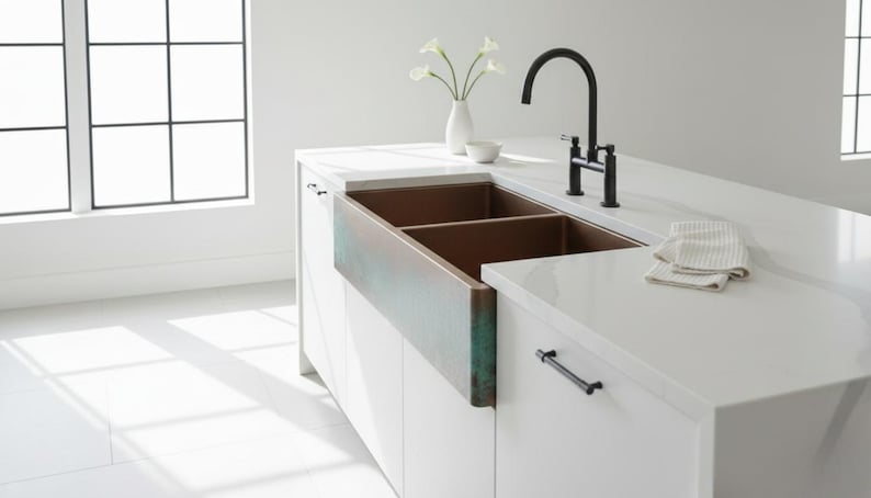 Hammered Copper Farmhouse Sink Double-Bowl