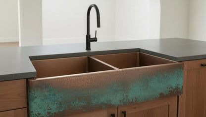 Hammered Copper Farmhouse Sink Double-Bowl