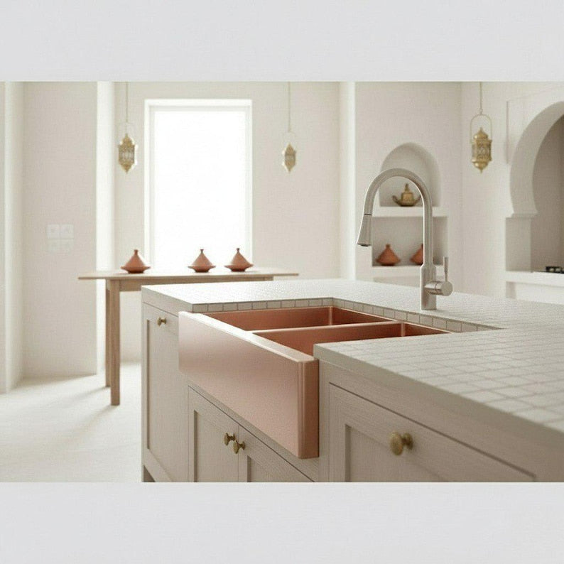 Solid Copper Farmhouse Sink – Double-Bowl