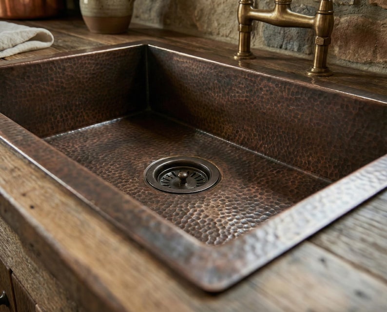 Hand-Hammered Antique Copper Inset Sink