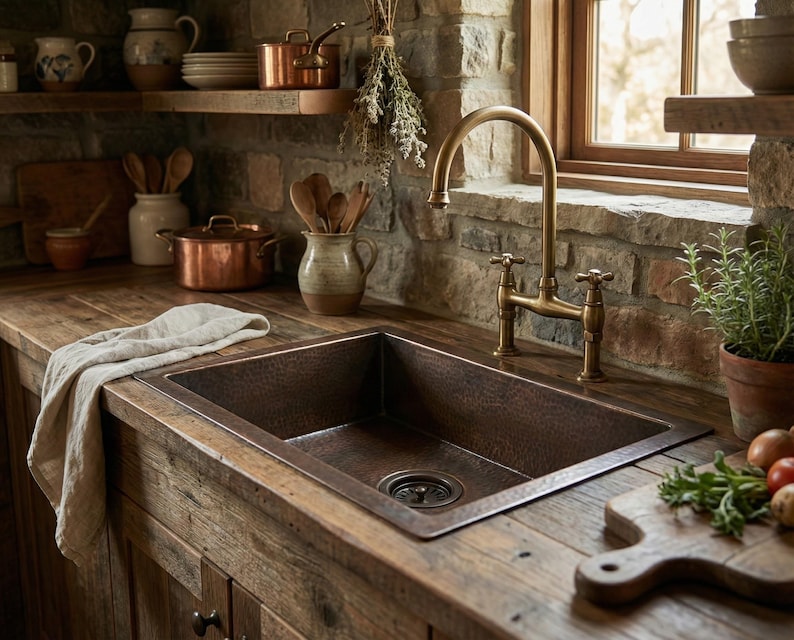 Hand-Hammered Antique Copper Inset Sink