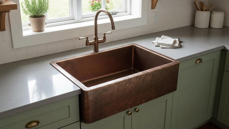 Hand-Hammered Antique Copper Farmhouse Sink