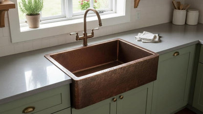 Hand-Hammered Antique Copper Farmhouse Sink
