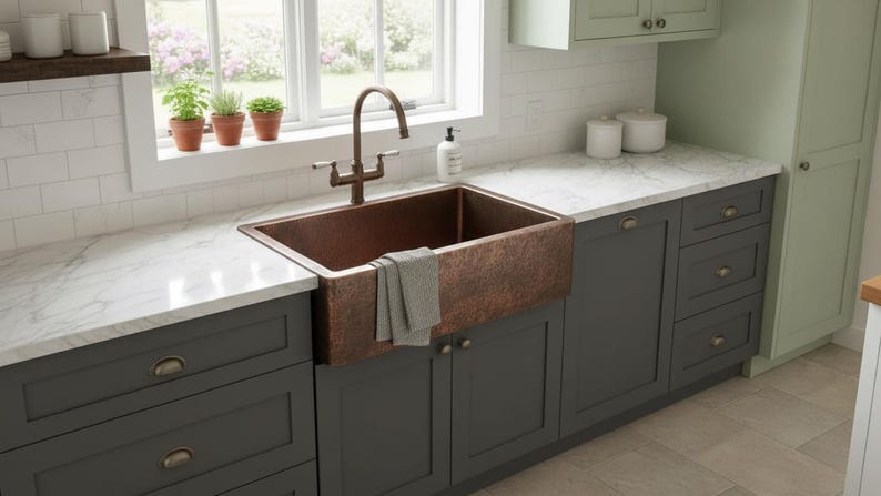 Hand-Hammered Antique Copper Farmhouse Sink