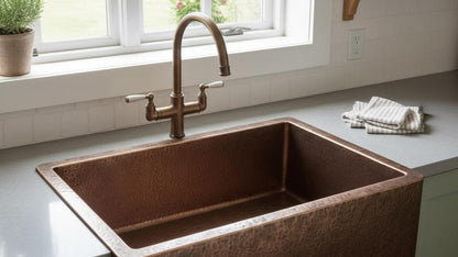 Hand-Hammered Antique Copper Farmhouse Sink