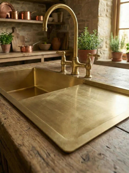 Brass Kitchen Sink with Integrated Drainboard