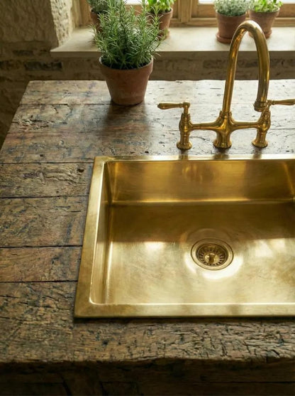 Brass Kitchen Sink with Integrated Drainboard