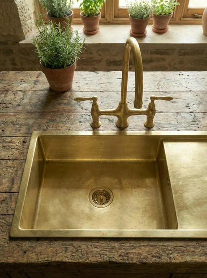 Brass Kitchen Sink with Integrated Drainboard