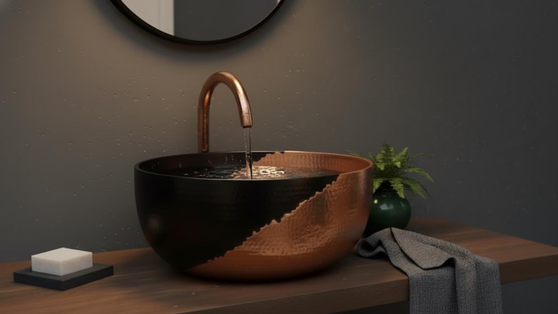 Two-Tone Hammered Copper Vessel Sink