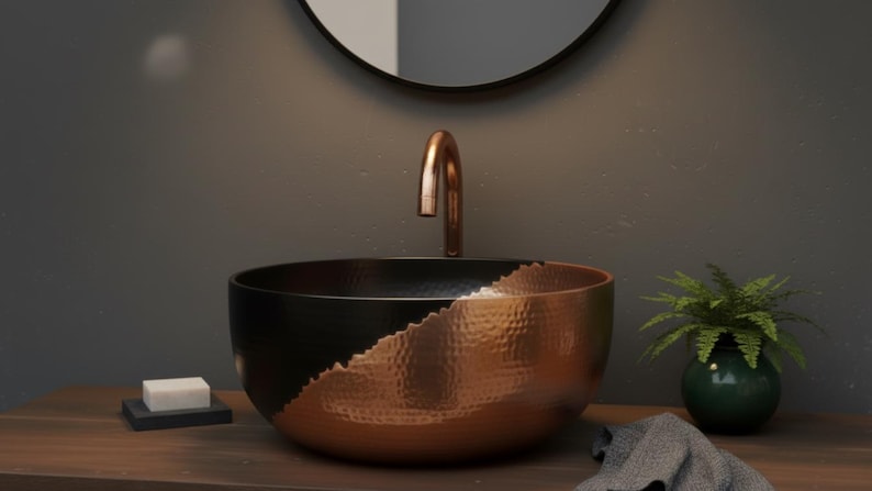 Two-Tone Hammered Copper Vessel Sink