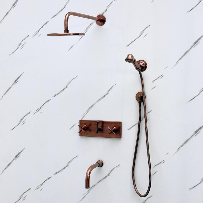 Exquisite Hand-Aged Copper Shower System with Handheld Sprayer