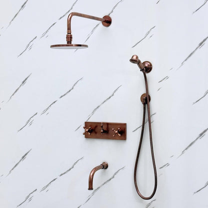 Exquisite Hand-Aged Copper Shower System with Handheld Sprayer