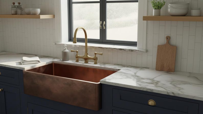 Smooth Antique Copper Farmhouse Kitchen Sink