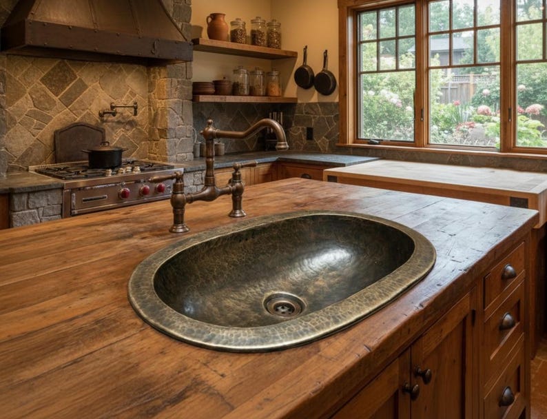 Hammered Brass Farmhouse Sink
