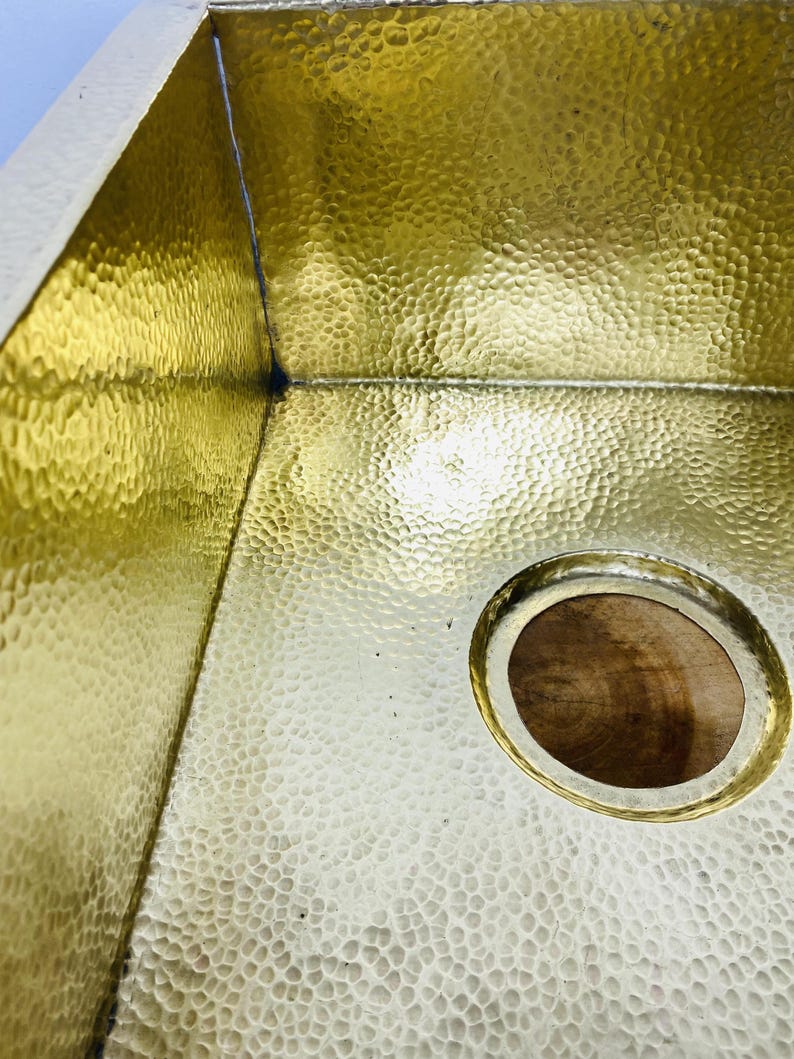 Hammered Unlacquered Brass Bar Sink Square Drop-In Basin
