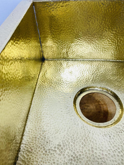 Hammered Unlacquered Brass Bar Sink Square Drop-In Basin