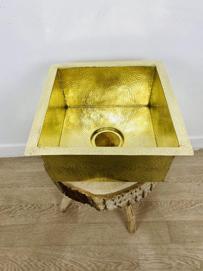 Hammered Unlacquered Brass Bar Sink Square Drop-In Basin