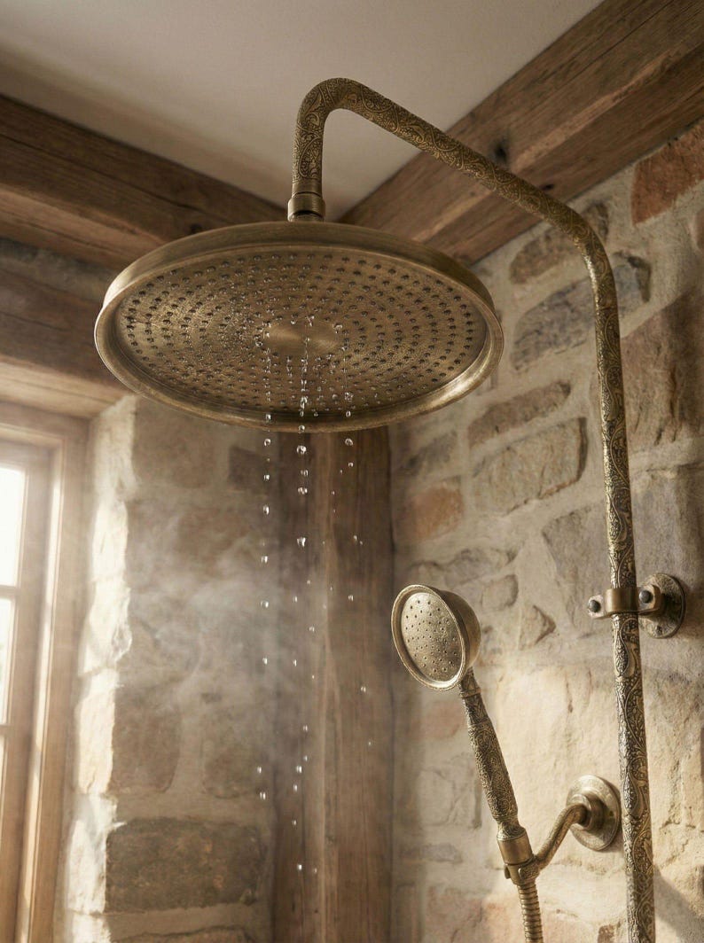 Exquisite Engraved Antique Brass Dual Shower System