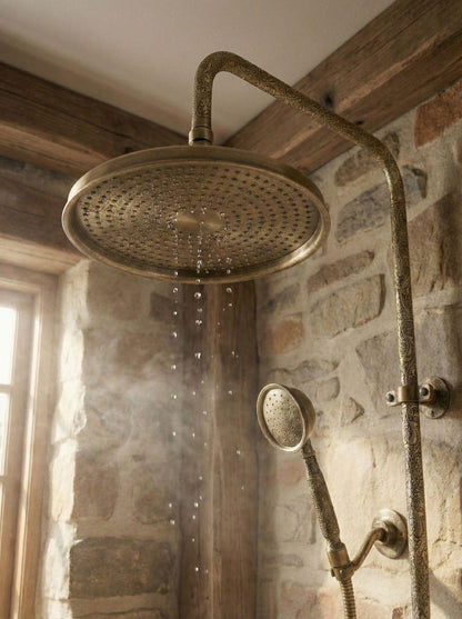 Exquisite Engraved Antique Brass Dual Shower System
