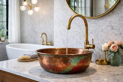 Sunset Patina Hammered Copper Vessel Sink