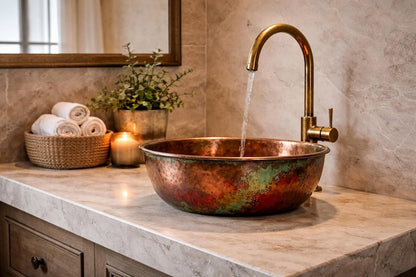 Sunset Patina Hammered Copper Vessel Sink