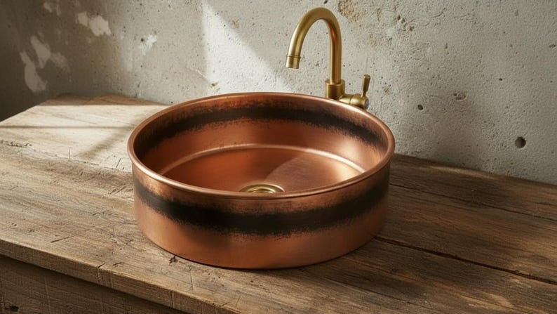 Industrial Banded Copper Vessel Sink