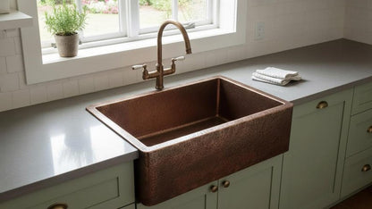 Hand-Hammered Antique Copper Farmhouse Sink