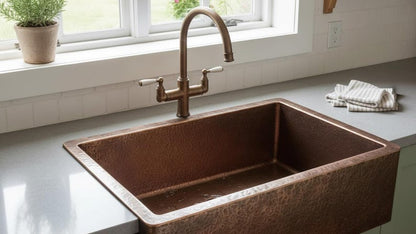 Hand-Hammered Antique Copper Farmhouse Sink