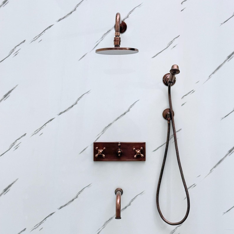 Exquisite Hand-Aged Copper Shower System with Handheld Sprayer