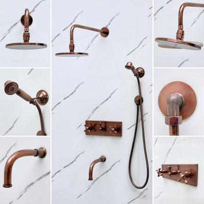 Exquisite Hand-Aged Copper Shower System with Handheld Sprayer