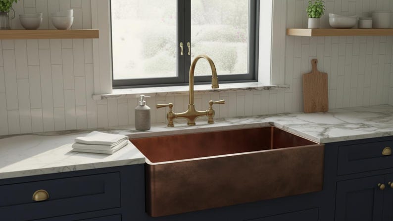 Smooth Antique Copper Farmhouse Kitchen Sink