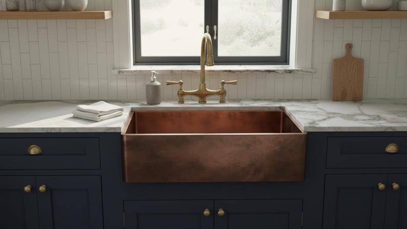Smooth Antique Copper Farmhouse Kitchen Sink