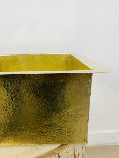Hammered Unlacquered Brass Bar Sink Square Drop-In Basin