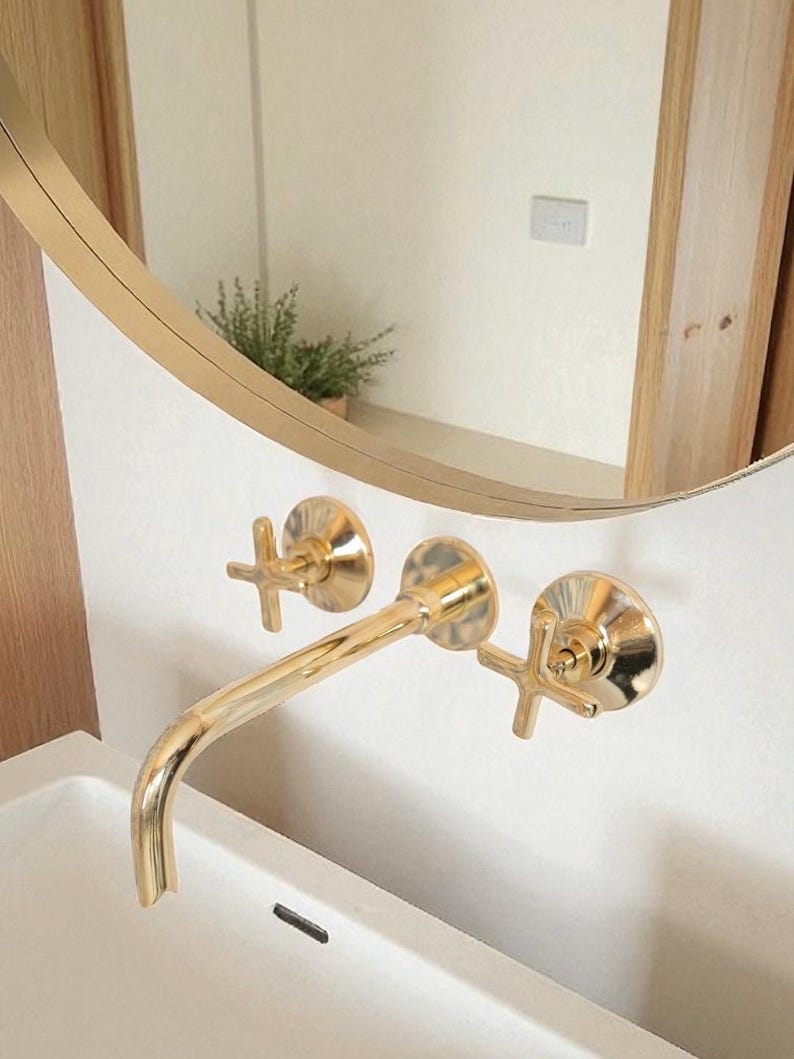 Minimalist Unlacquered Brass Wall-Mounted Faucet