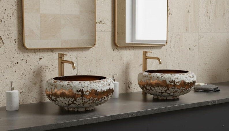 Distressed Copper & White Vessel Sink
